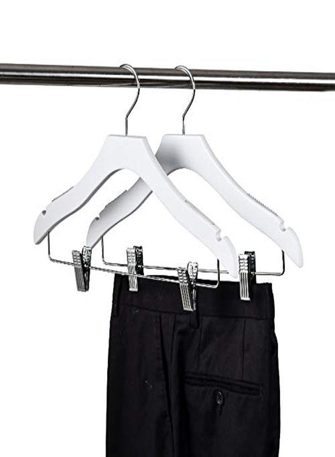 Quality Hangers Quality 14.5" White Wooden Petite Kids Skirt Pant Hanger Luxury Design with Robber Grips Chrome Swivel Hook Medium Elementary Size - Image 2